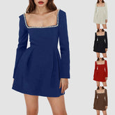 Pearl Collar Long Sleeve Mini Dress