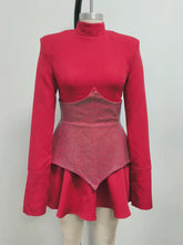 Long Sleeves Waist Sparkle Diamond Mini Dress
