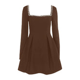 Pearl Collar Long Sleeve Mini Dress