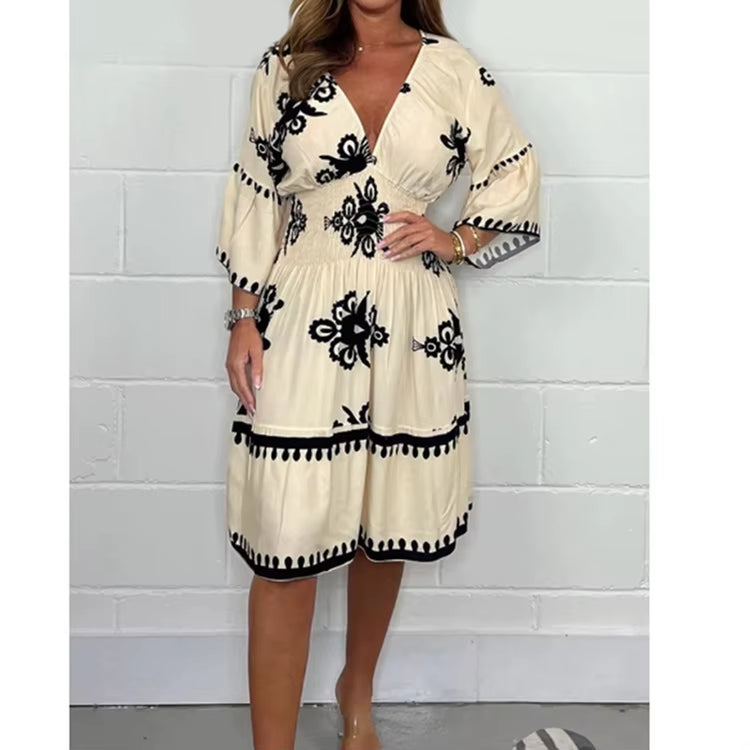 Elegant V-Neck Midi Dress