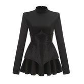 Long Sleeves Waist Sparkle Diamond Mini Dress