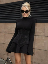 Long Sleeves Waist Sparkle Diamond Mini Dress