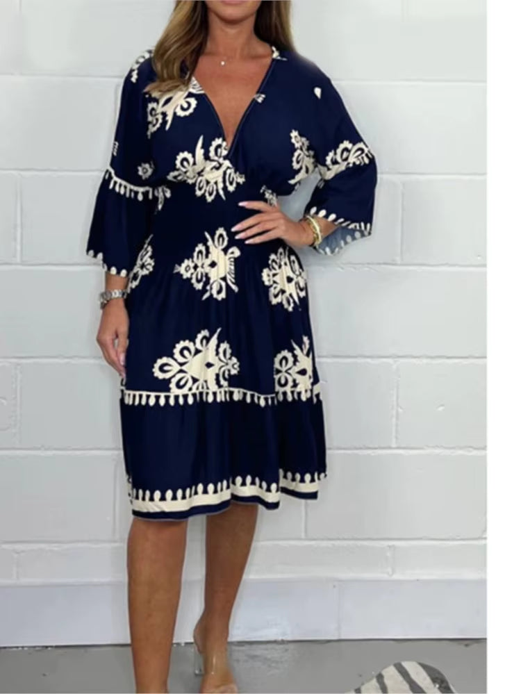 Elegant V-Neck Midi Dress