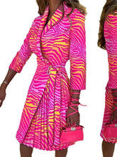 Autumn V-Neck Cinched Waist Printed Dress