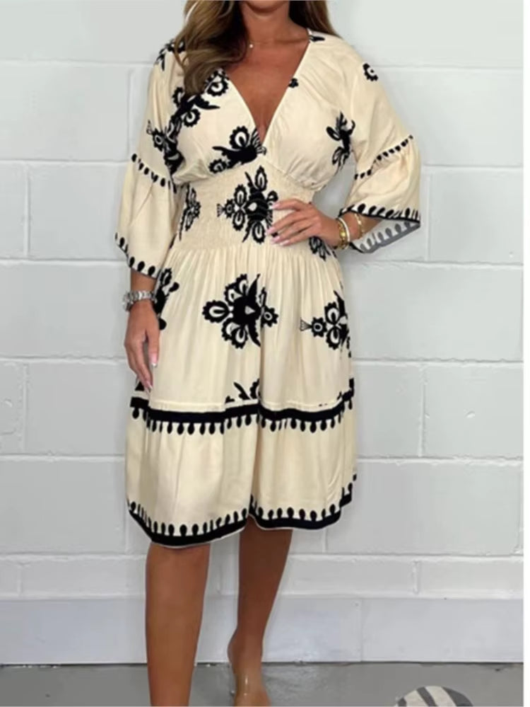 Elegant V-Neck Midi Dress