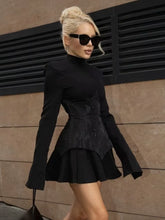 Long Sleeves Waist Sparkle Diamond Mini Dress