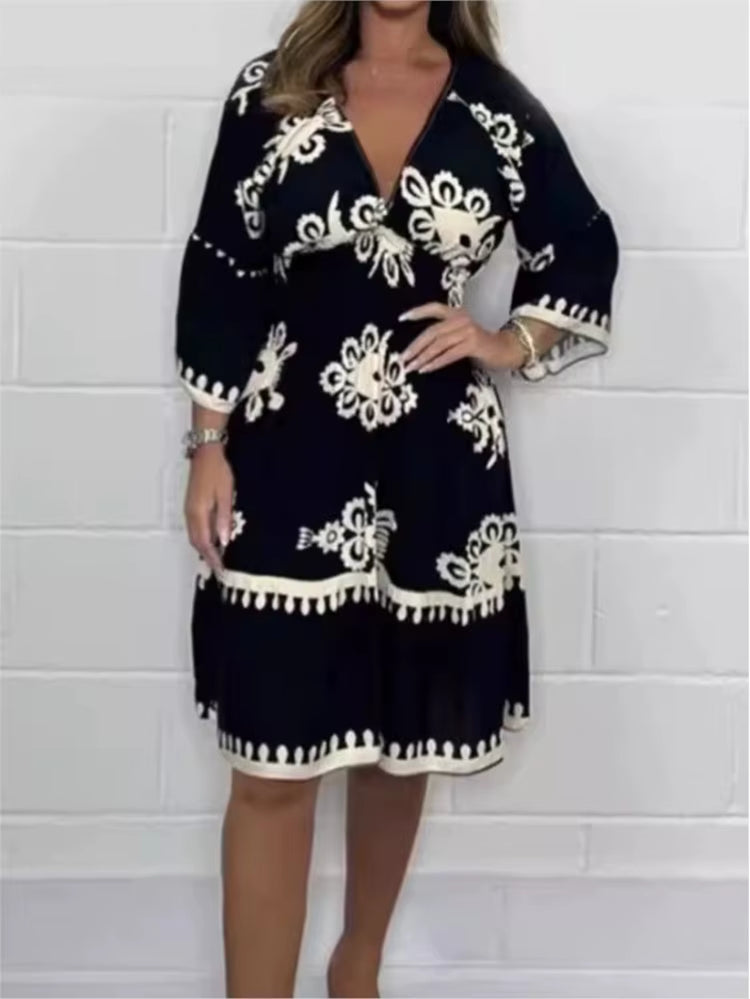 Elegant V-Neck Midi Dress